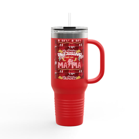 BLESSED MAMA Insulated Travel Mug, 40oz Stainless Steel with Straw and Lid